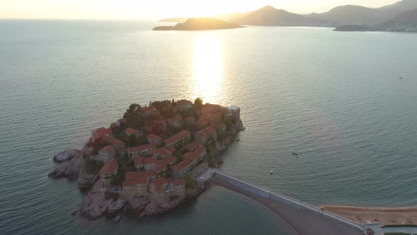 Aerial View of the Sveti Stefan, Small Islet and Resort in Montenegro