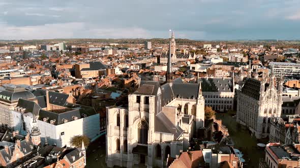 Saint Peter's Church in Leuven city center next to Town hall - Aerial