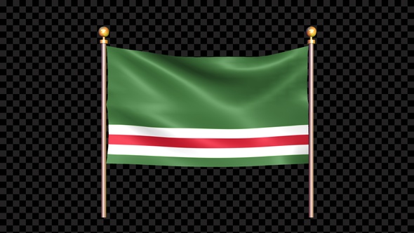 Flag Of Chechen Repub Lic Of Ichkeria Waving In Double Pole Looped