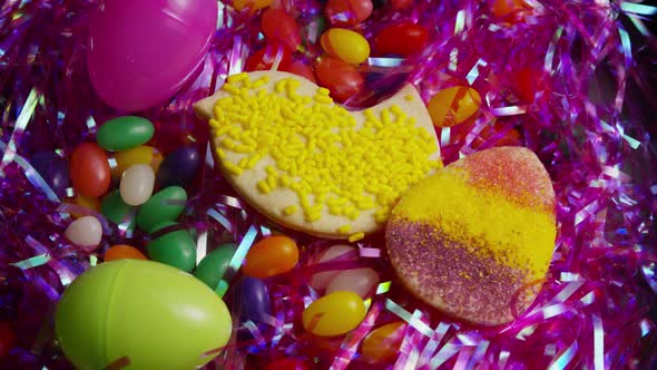 Cinematic, Rotating Shot of Easter Cookies on a Plate