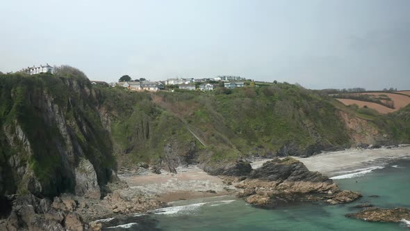 Aerial view of Towan headland with Little Fistral beach, Towan, Newquay.