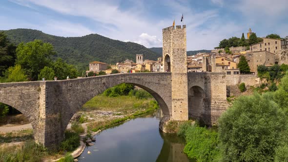 The Bridge and River Fluvia at Besalu Girona Catalonia Spain