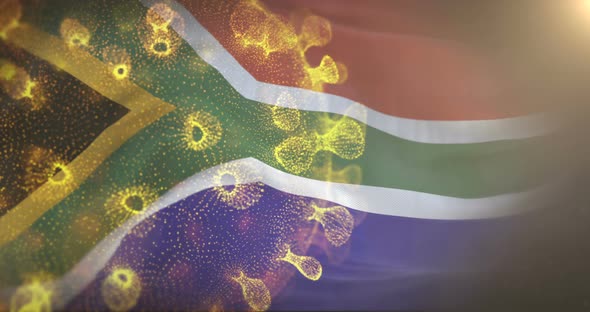 South Africa Flag With Corona Virus Bacteria 4K alt