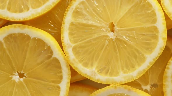 Lemon Slices Closeup Summer Background Fruits Top View