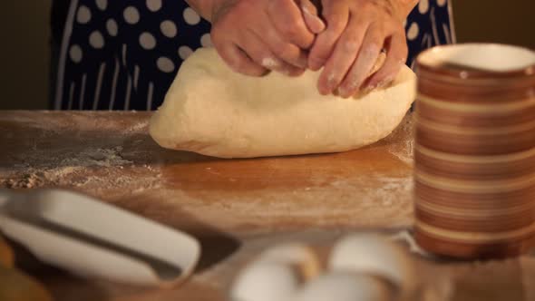 Close Up Shot of Housewife's Hands Kneading the Dough to Obtain Good Condition