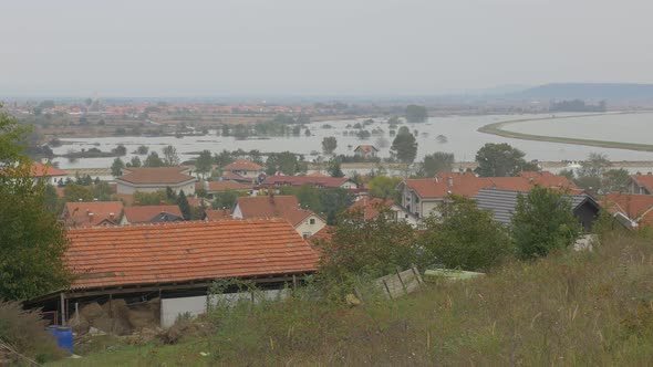 Flooded by Danube river Eastern Serbian village of Grabovica 4K 2160p UHD video - Floods in Eastern 