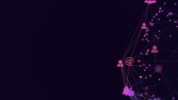 Animation of digital interface and network of connections with social networking pink icons