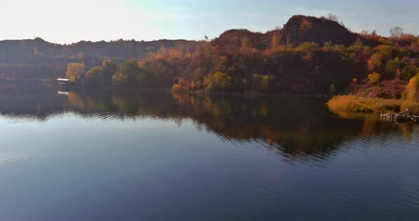 Artificial Lake in a Quarry with Turquoise Background of the Clearwater Autumn Season