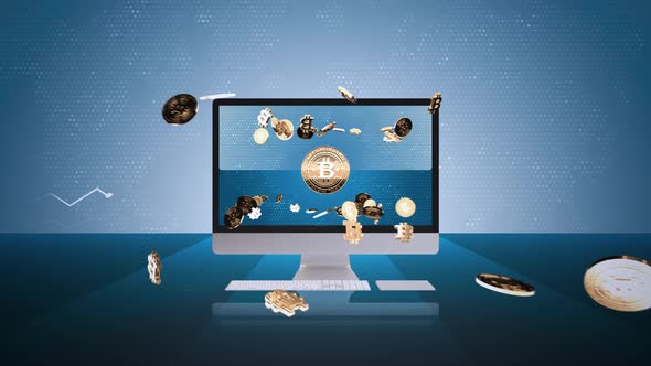 05 - 02 BITCOIN Cryptocurrency Background with Computer Monitor 4K