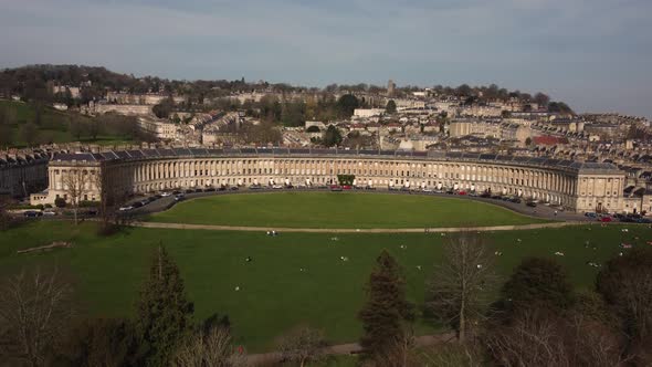 Royal Crescent, Historic Building, Bath, UK, Aerial Overhead View