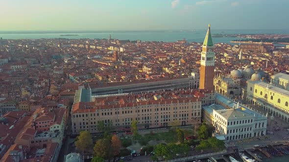 Aerial View of Venice Panoramic Landmark, Aerial View of Piazza San Marco or St Mark Square