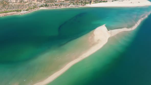 Aerial Scenic View of the Coastal Part of Arrabida Natural Park Portugal