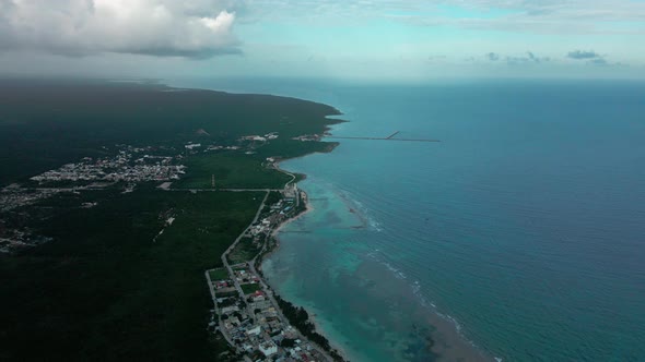 The aerial view of the mexican caribe