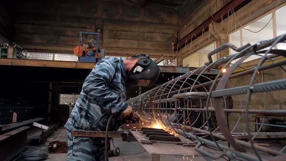 Worker at a welding plant at a metal plant