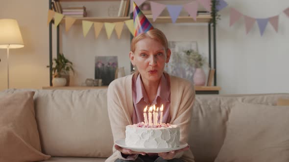 Woman With Birthday Cake Celebrating During Lockdown
