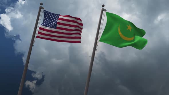 Waving Flags Of The United States And The Mauritania 2K