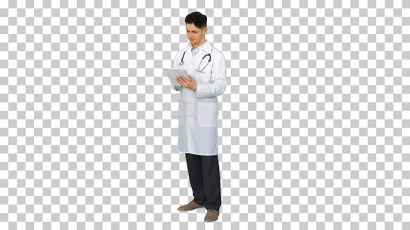 Doctor Holding Digital Tablet Pc and Reading Results, Alpha Channel