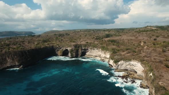 Seascape Cliffs Sea and Waves at Nusa Penida Bali Indonesia