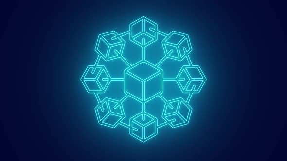 Cubes connected with each other forming Block Chain Technology