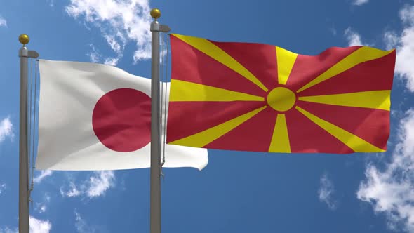 Japan Flag Vs Macedonia Flag On Flagpole