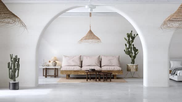 Living Room Interior with  Side Table And Cactus Plant.