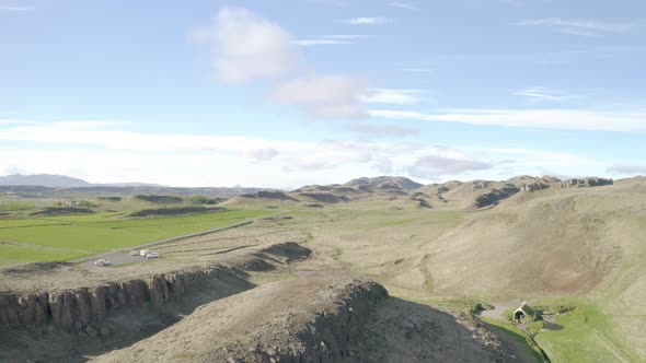 Aerial view revealing  a hot spring, thermal spa in Iceland - reverse, drone shot