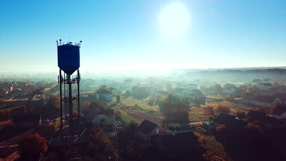 Typical rural settlement. Aerial countryside view of small village