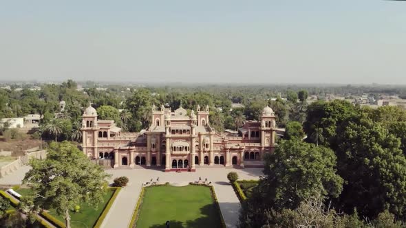 Aerial View Of Faiz Mahal Palace in Khairpur In Pakistan. Follow Shot Back