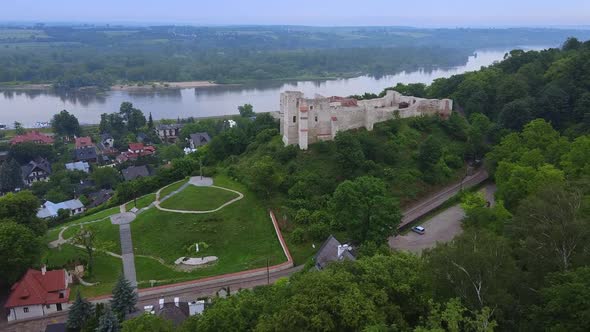 Aerial Panorama of Kazimierz Dolny Historical Building and the River in Poland