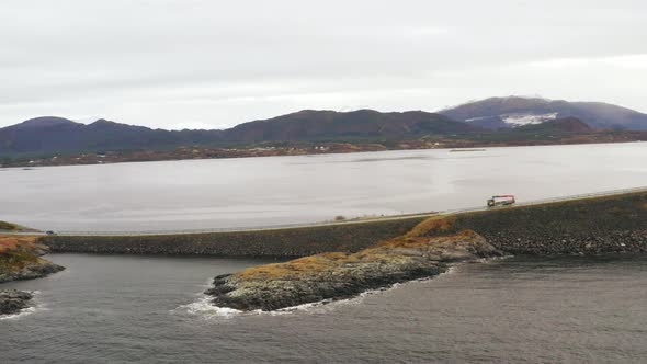 Bridge on the Atlantic Ocean Road, More og Romsdal county, Norway, Scandinavia, Europe - aerial dron