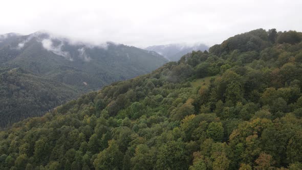 Aerial View of the Carpathian Mountains in Autumn. Ukraine