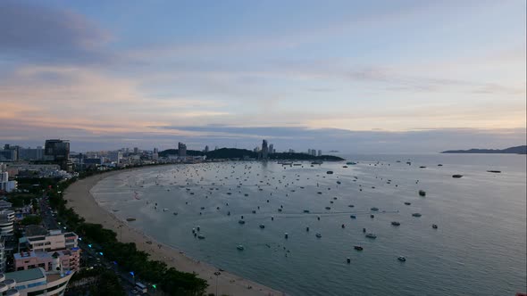 Time lapse of beautiful Pattaya city around sea ocean bay in Thailand