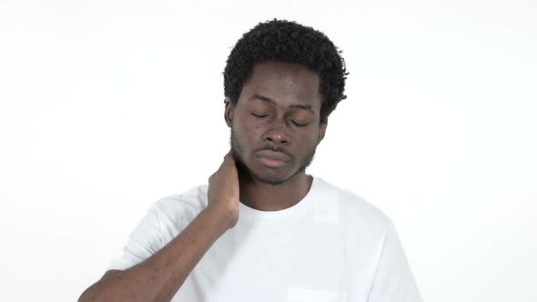 African Man with Neck Pain White Background