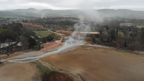 Aerial view of the Cascate del Mulino di Saturnia Tuscany