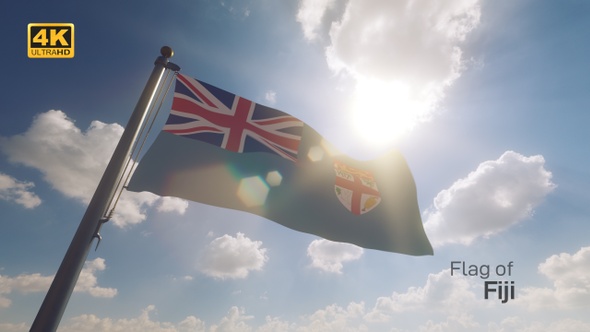 Fiji Flag on a Flagpole V2 - 4K