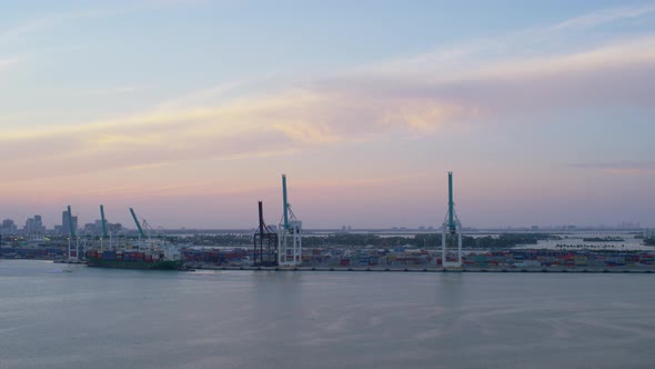 Aerial view of container cranes on Dodge Island