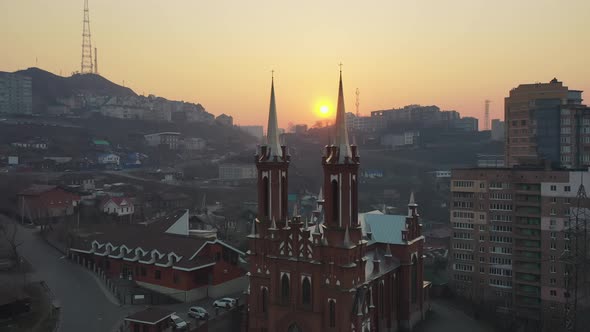 Beautiful Catholic Church of the Most Holy Theotokos at Sunrise