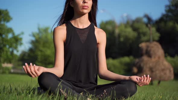 Pretty Woman Doing Yoga Exercises in the Park