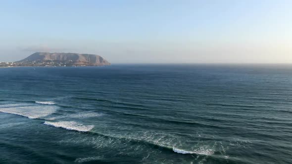 Scenic Blue Ocean With Waves Overlooking Morro Solar Headland In Chorrillos From Miraflores In Lima,