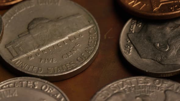 Rotating stock footage shot of American monetary coins