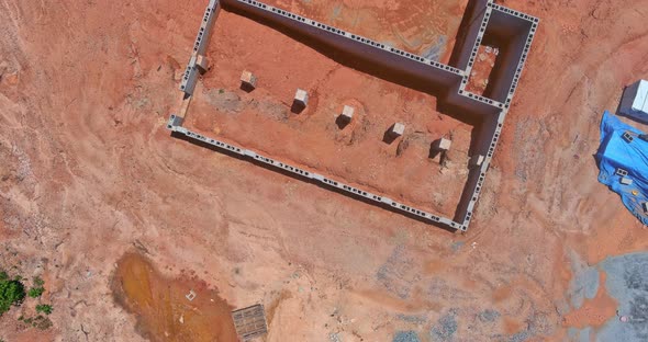 Cement Foundation of House in Construction Site on Land From Concrete Blocks