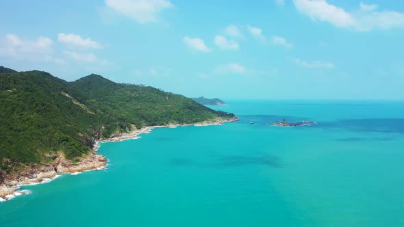 Luxury flying clean view of a white paradise beach and aqua turquoise water background in vibrant 