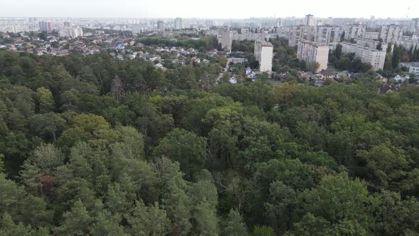 Aerial View of the Border of the Metropolis and the Forest. Kyiv, Ukraine