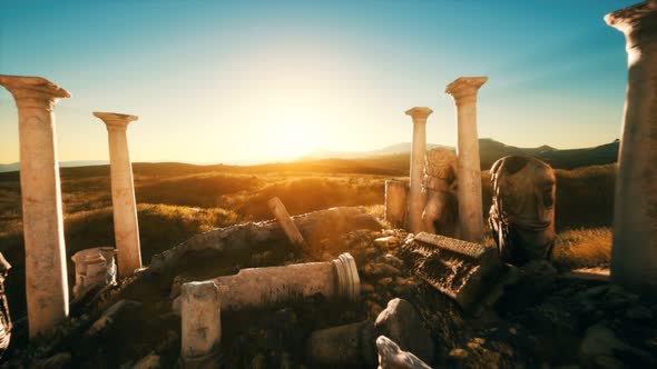 Old Roman Temple Ruins at Sunset