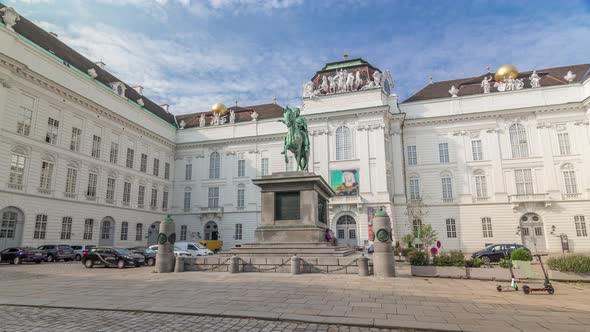 Equestrian Statue of Holy Roman Emperor Joseph II Riding a Horse in Josefsplatz Square Timelapse