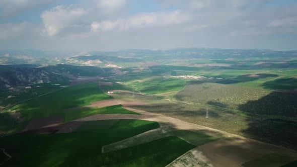 Aerial of Hilly Agricultural Fields in Morocco