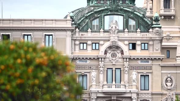 Casino of Monte Carlo building in Monaco, close up view