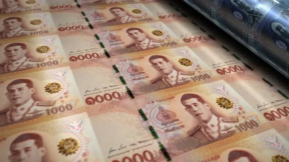 Thai Baht money banknotes printing seamless loop
