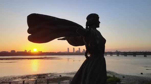 Kyiv, Ukraine - a Monument To the Founders of the City in the Morning at Dawn. Aerial