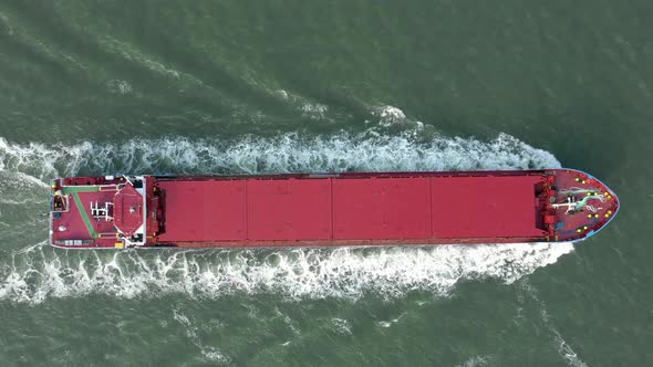 Bird's Eye View of a Cargo Ship at Sea